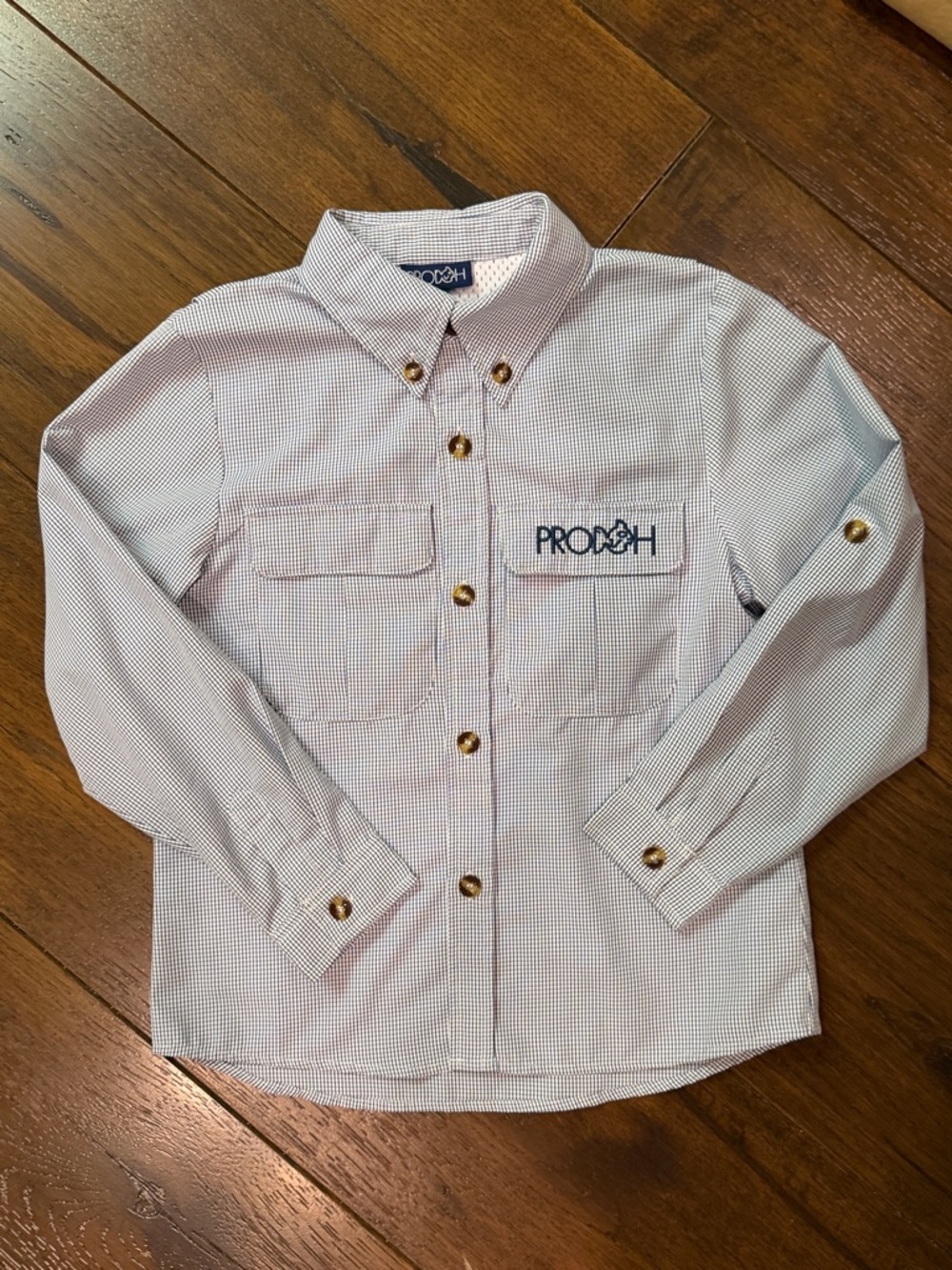 Prodoh- Boys' Fishing Shirt Button-Down Shirt - Blue Windowpane Gingham- Size: 6